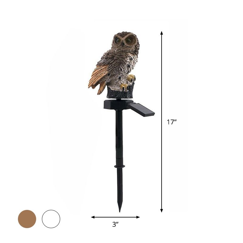Owl Resin Solar LED Path Light Modern Brown/White LED Ground Plug Lamp for Outdoor Courtyard