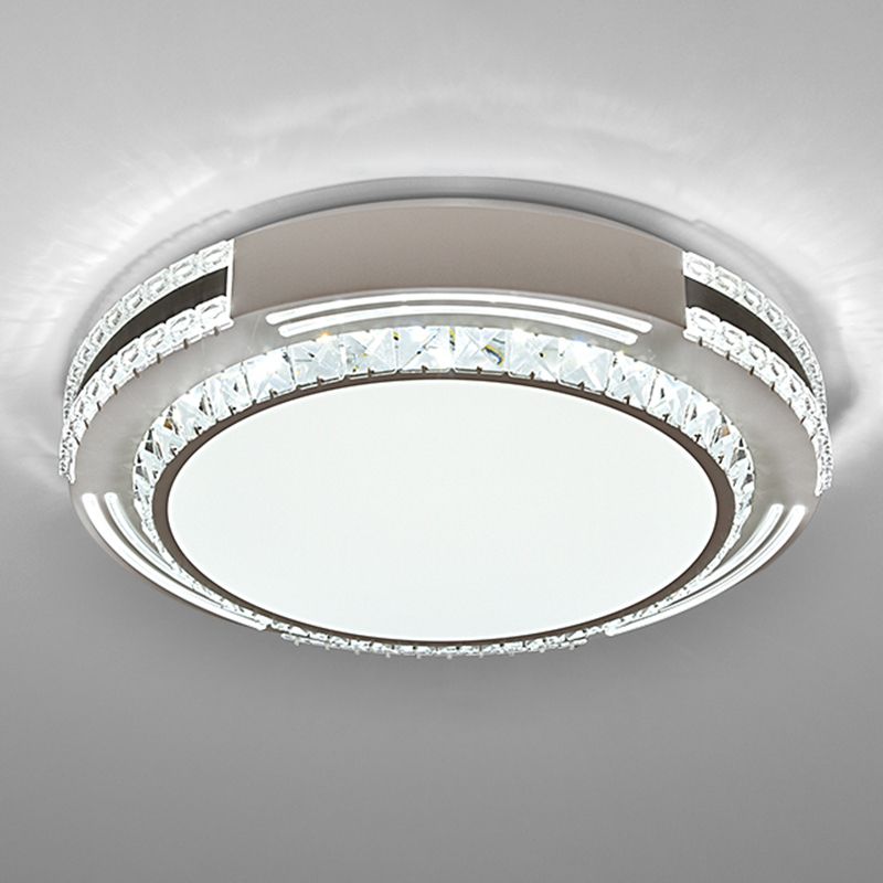 Drum LED Flush Mount Light Simplicity Crystal Bedroom Flush Mount Ceiling Light in Stainless-Steel