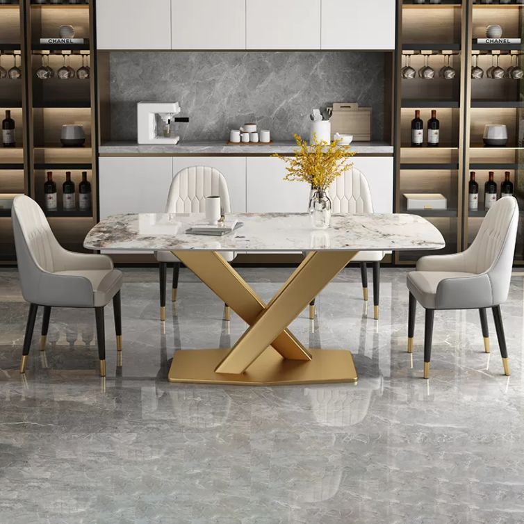Kitchen Contemporary Sintered Stone Top Dinette Set with Pedestal Base Dining Room Furniture
