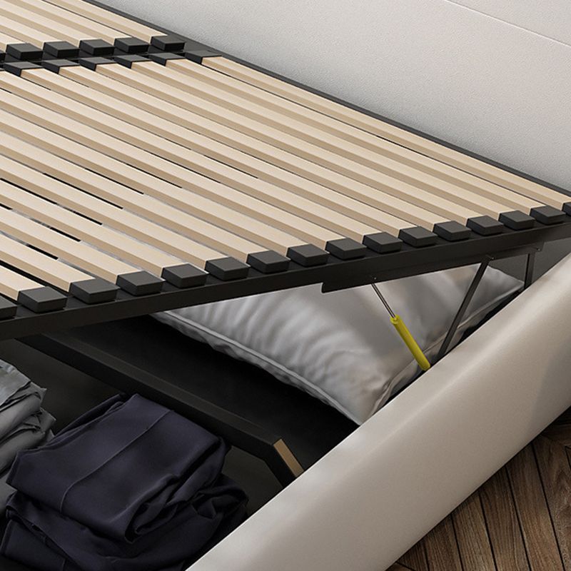 Contemporary White Panel Bed with Rectangle Faux Leather Headboard