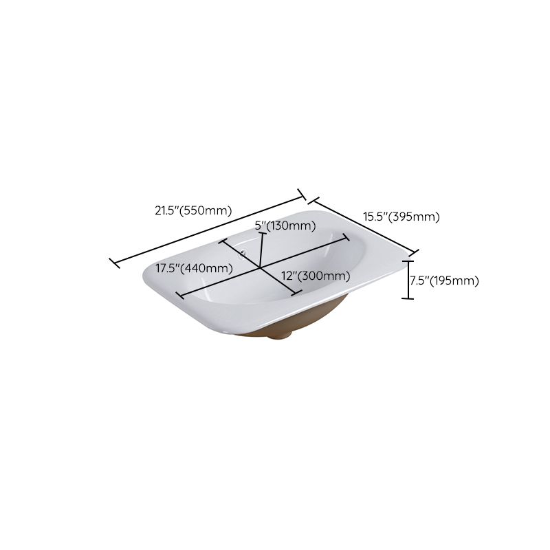 White Rectangular Bathroom Sink with Overflow Porcelain Drop-in Sink