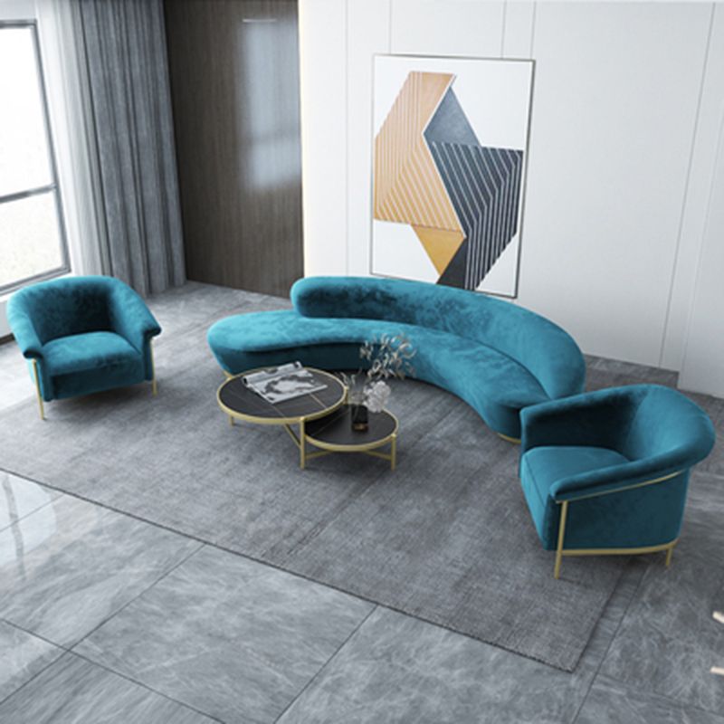 Modern Curved Sofa with Slopped Arm and Golden Base for Living Room