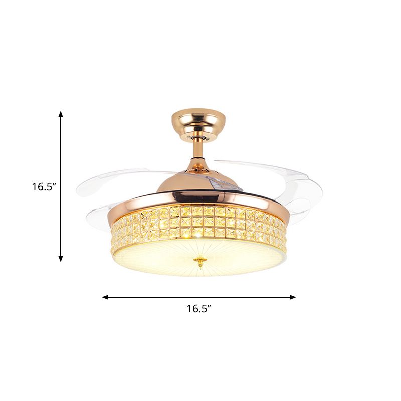 Kristallrockende Deckenventilator leichte zeitgenössische LED -Decke montiert in Gold mit 4 Acrylblättern