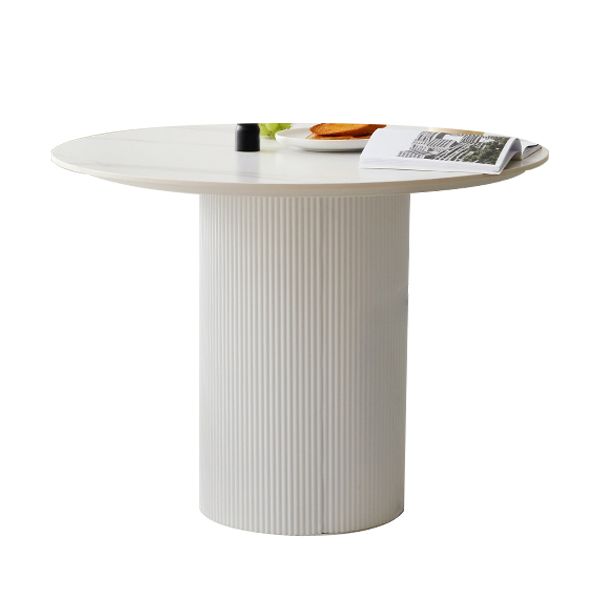 Round Standard Height Dining Table Modern Stone and Metal White Dinette Table