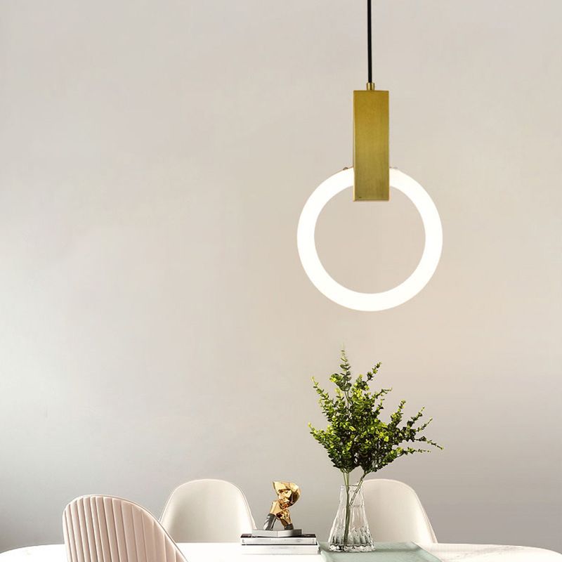 Metal Ring Pendant Lighting Fixture Simple Style LED Hanging Light Fixture in Gold