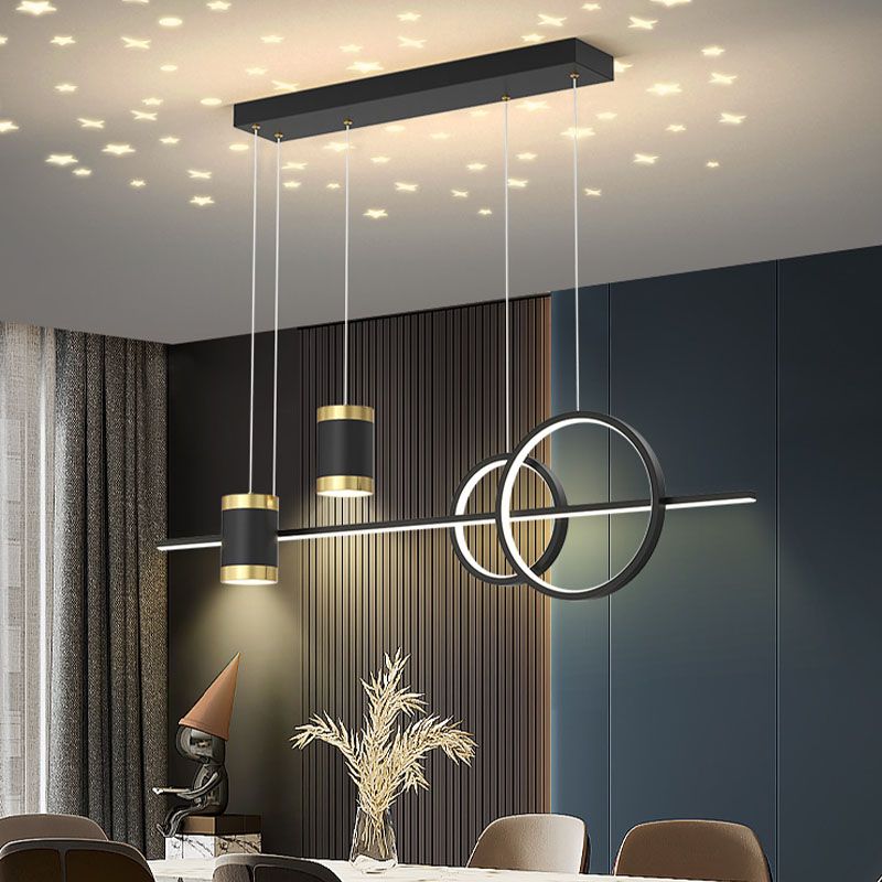 Modern Style Linear Shaped Island Pendant Metal 5 Lights Island Light for Restaurant