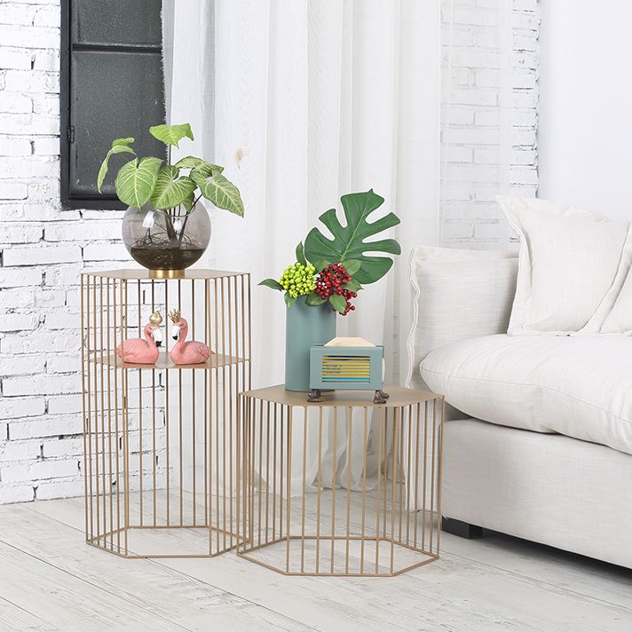 Hexagon Top Side Table Mid-Century Modern Ironcraft Frame End Table