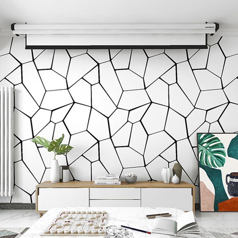 Crackle Look Wallpaper Roll Modern Compact Geometric Wall Art in White, 31' x 20.5"