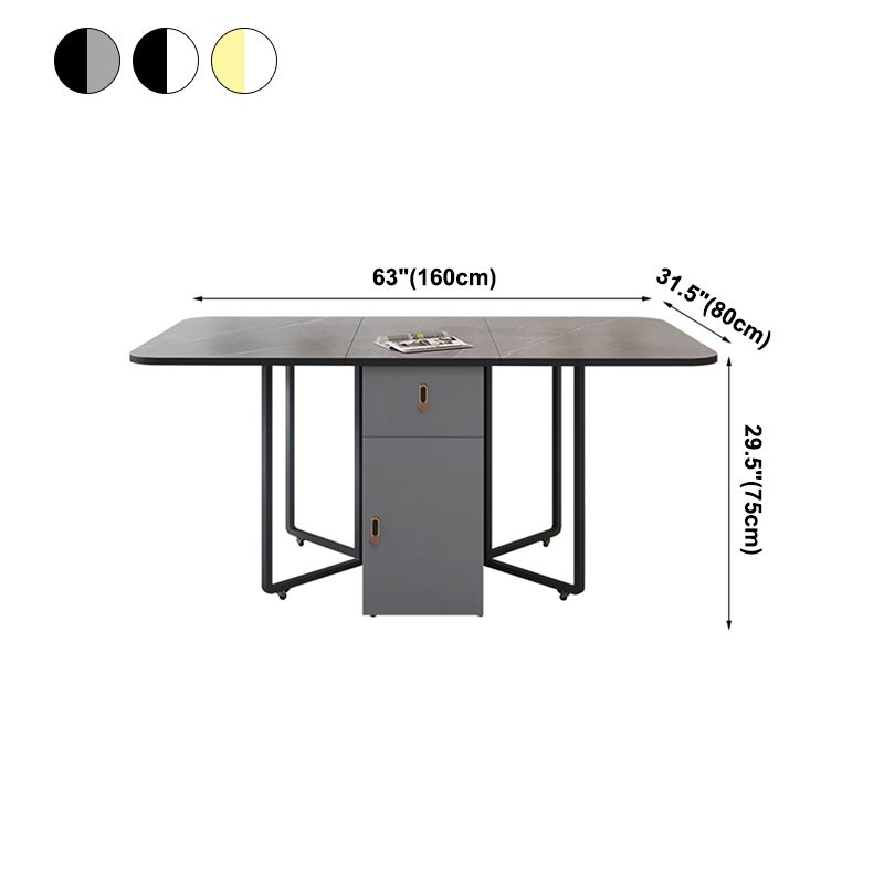 Moderne stijl rechthoek eettafel gesinterde stenen drop-blad eettafel