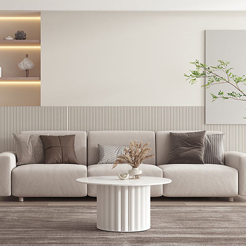 Modern Stone Pedestal Cocktail Table Round Coffee Table - White/Grey