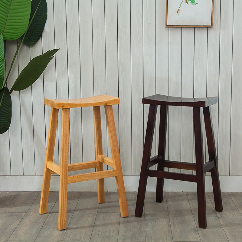Backless Contoured Seat Contemporary Solid Wood Bar Stool for Restaurant