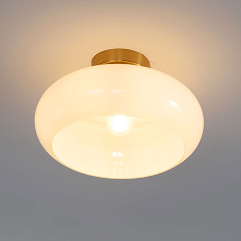 Drum Shape Glass Flush Mount Light Modern Style 1 Light Ceiling Mount Light