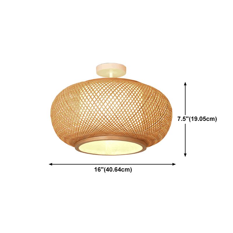 Luminaire rond en bambou pour montage au plafond, semi-encastré beige d'Asie