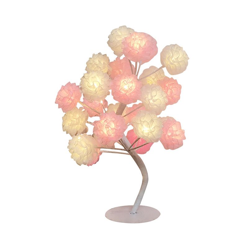 Fabric Floral Night Light Art Deco Led Night -stand Lamp en blanco/rosa/azul con diseño de ramificación para sala de estar