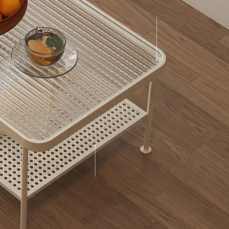 4 Legs Cocktail Table Glass Rectangular Coffee Table with Shelf