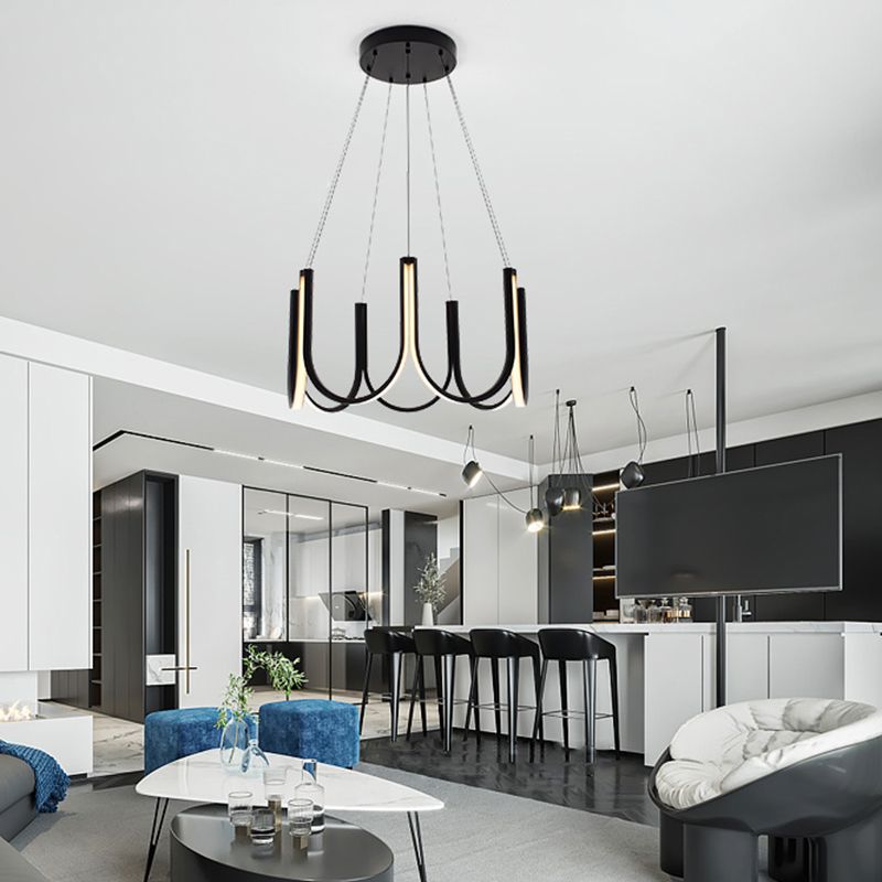 Simple Metal Chandelier Lighting Fixture Black Linear Chandelier Pendant Light for Bedroom