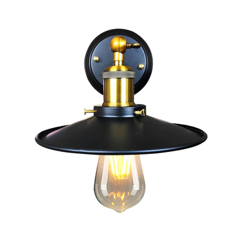 Iron Black Finish Wall Mount Sconce Flared 1-Light Industrial Wall Lighting Fixture