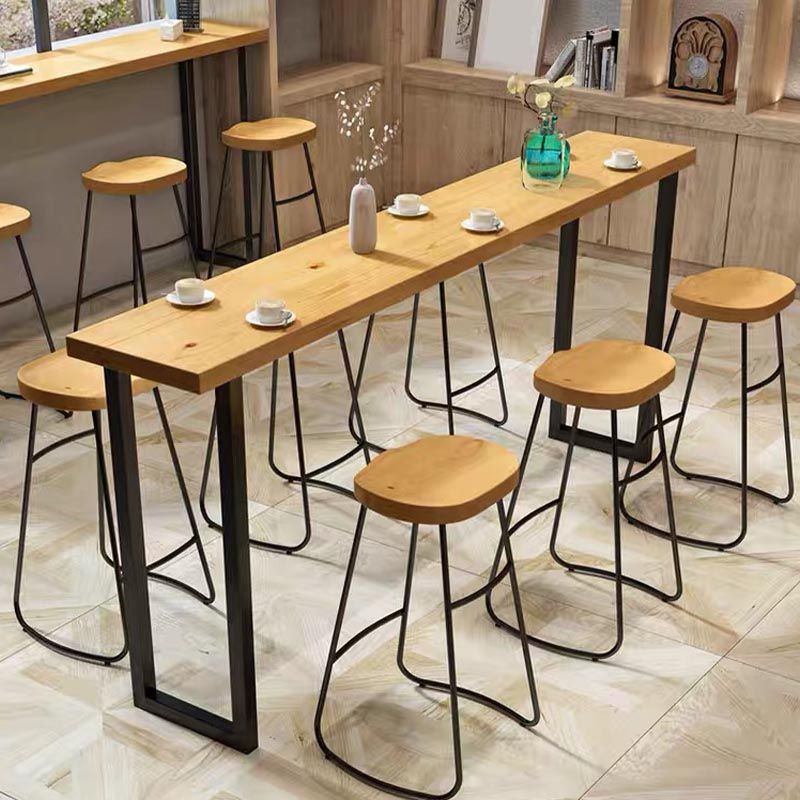 Modern 1/7 Pieces Bar Table Set Rectangle Pine Wood Counter Table with Stools for Balcony