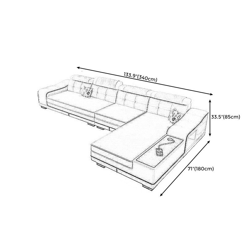 33.46"High Fabric Sloped Arms Sectional Sofa with 2 Cup Holders,White