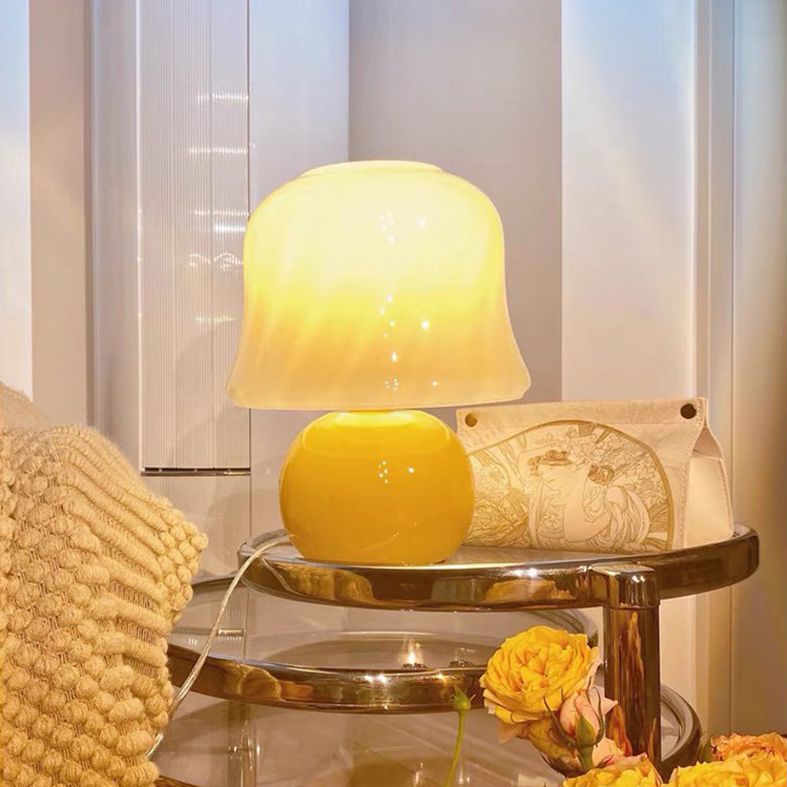 Mushroom Shaped Table Light Nordic Glass 1-Bulb Living Room Night Lamp in Yellow
