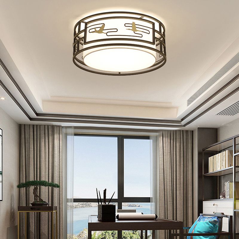 5-Lights Modern Style Flush Mount Fabric Ceiling Light in Brown for Bedroom