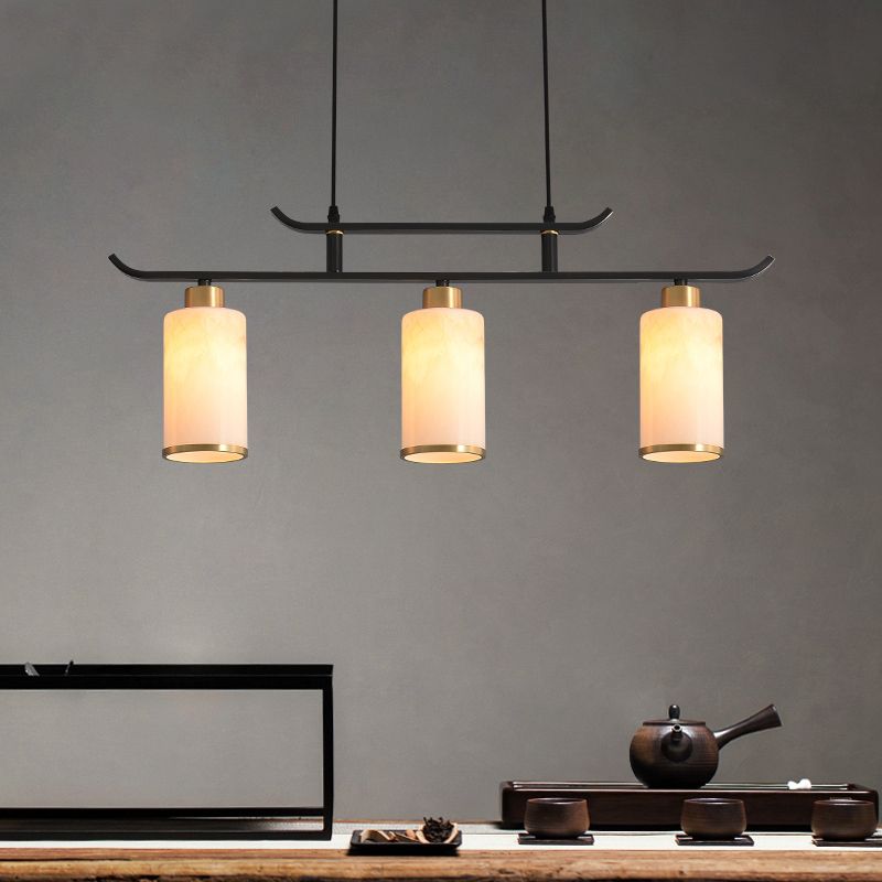 Modern Cylinder Island Lighting Fixtures Glass 3 Light Pendant Lighting in Black