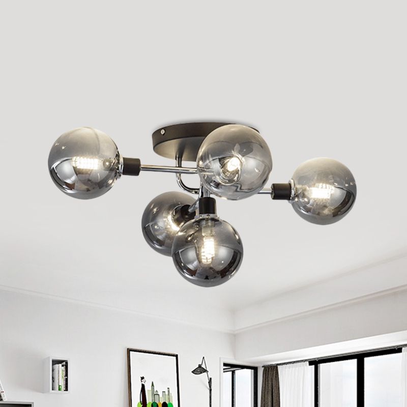 Glass Globe Shade Ceiling Light Contemporary Style Semi Flush Mount Light for Villa Dining Room