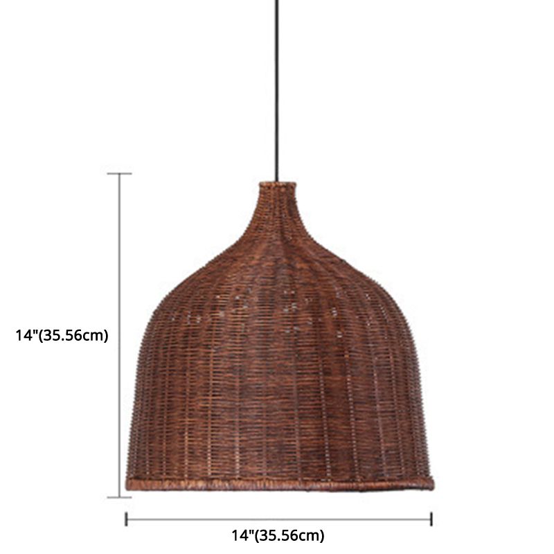 Handwoven Dome Pendant Light Fixture Chinese Bamboo Single Bulb Ceiling Light for Dining Table