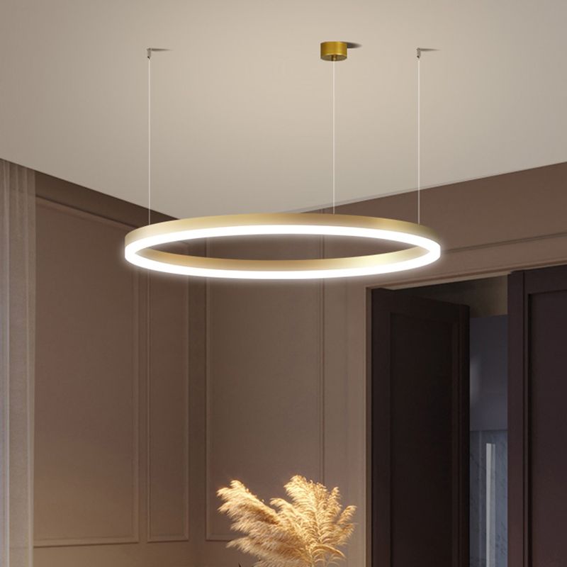 Contemporary Circle Shape Pendant Chandelier Metal 1-Light Pendant Lighting in Gold