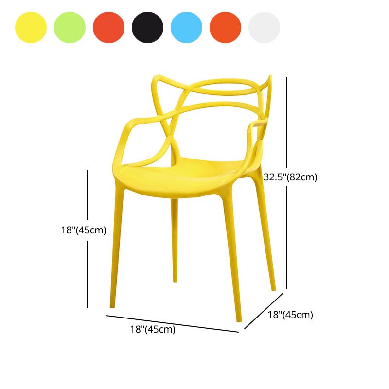 Silla contemporánea con respaldo abierto, silla lateral con brazo de comedor y patas de plástico