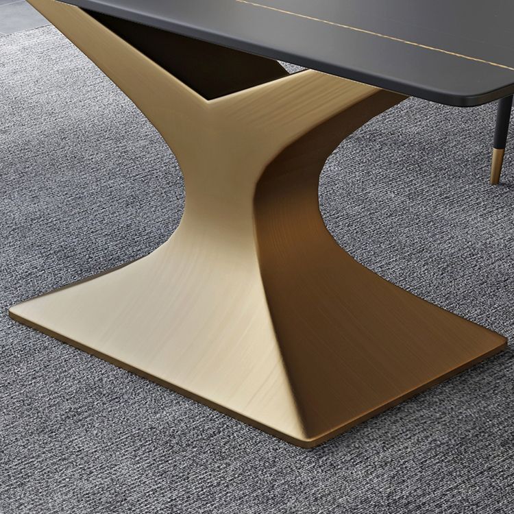 Rectangle Two-Color Dining Table Sintered Stone Table Glam with Pedestal