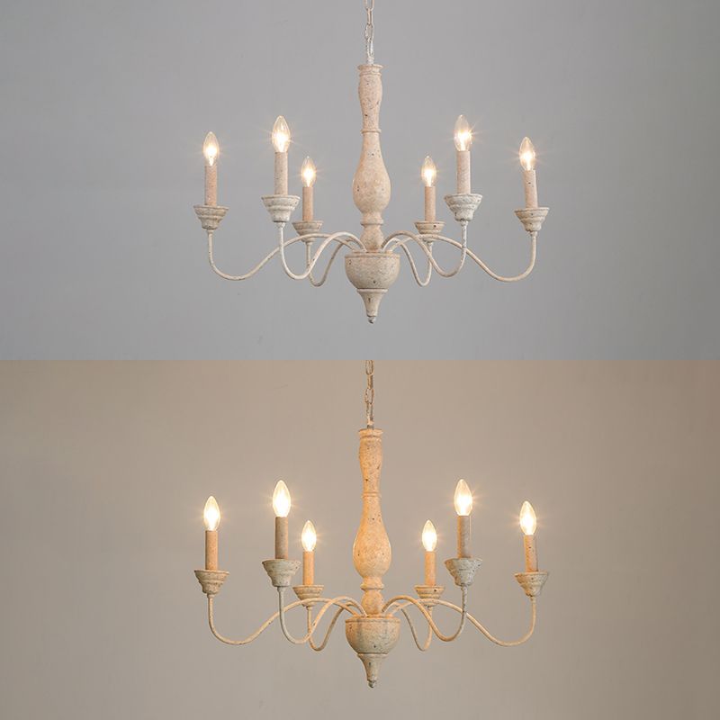 6-Lights American Vintage Candlestick Chandelier with Older Rust Gooseneck Arm 28.5" Wide Rustic Style Hanging Light for Dining Room