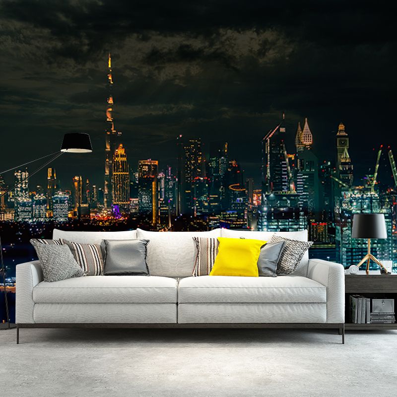 Dubai City Night View Wall Mural Waterproofing Wall Covering for Meeting Room
