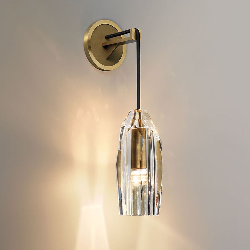 K9 Crystal Brass Wall Mount Light Fixture Teardrops 1-Light Modern Style Sconce