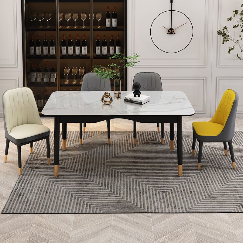 Modern Sintered Stone Standard Dining Table Rectangle Kitchen Dining Table with 4 Legs Base