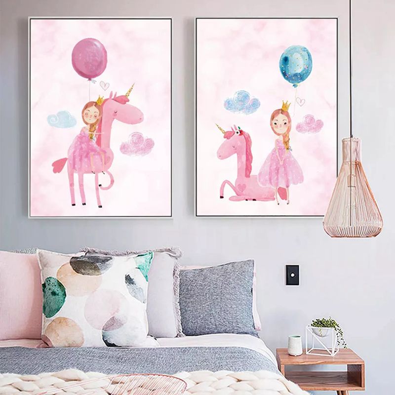 Toile murale de dessin animé pour filles, décoration murale de couleur Pastel avec dessin de licorne pour chambre à coucher