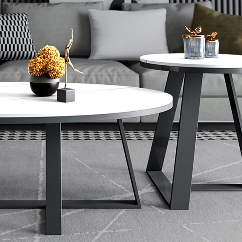 Glam Oval Stone Top Coffee Table with Iron Cross Base 17.71" High