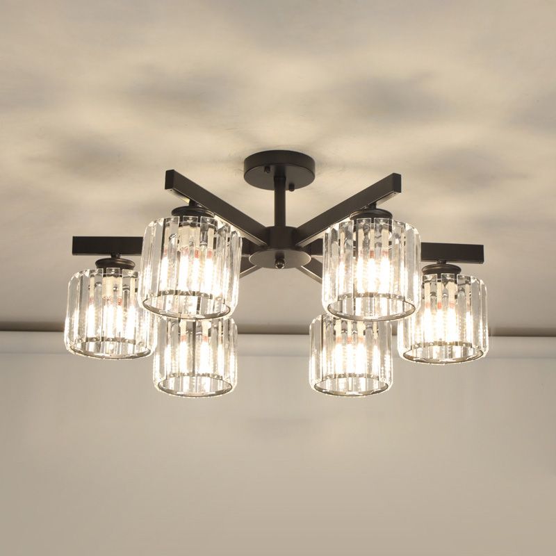 Luz de lámpara de descarga de cilindro contemporánea Luz de techo de alza de cristal para sala de estar