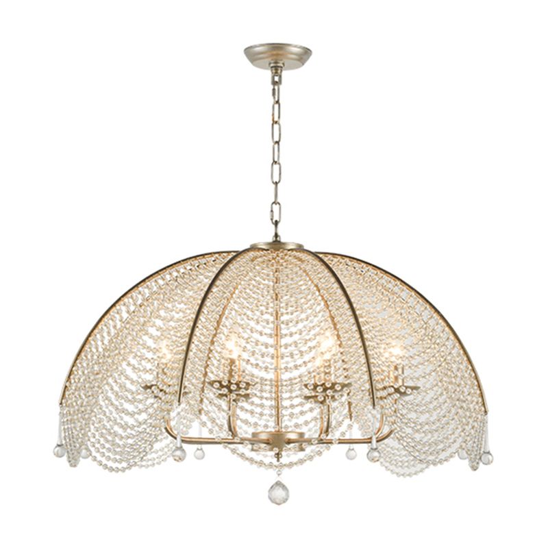 Candle Metal Chandelier Lighting Rural Kitchen Hanging Lamp with Crystal Draping