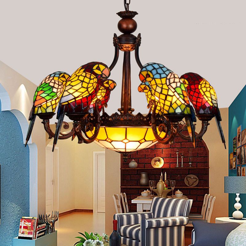 Multi Colored Tiffany Glass Suspension Lighting Victorian Style Ceiling Suspension Lamp for Living Room