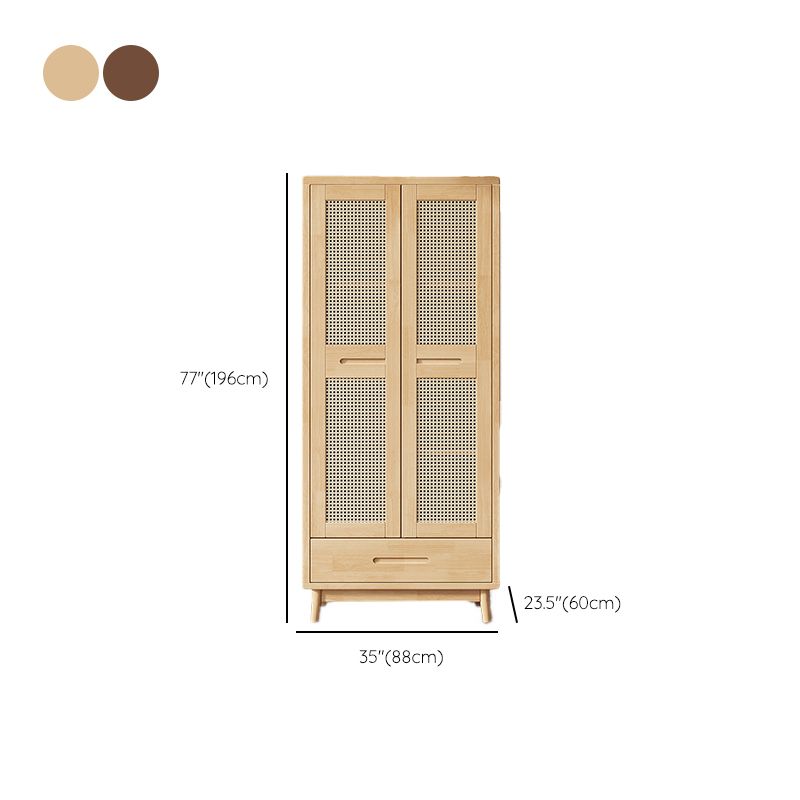 Modern Rubberwood Solid Wood Wardrobe Freestanding Wardrobe with Drawer