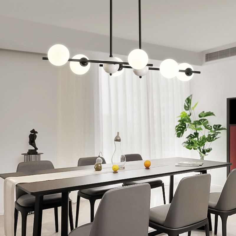 Modern Style Spherical Shape Island Lights Glass 6 Light Island Lighting in Black