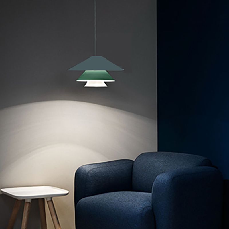 Layered Restaurant Pendant Lamp Metallic Single-Bulb Macaron Hanging Light