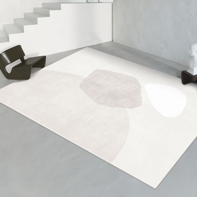 White Modern Rug Polyester Color Block Rug Non-Slip Backing Rug for Sitting Room