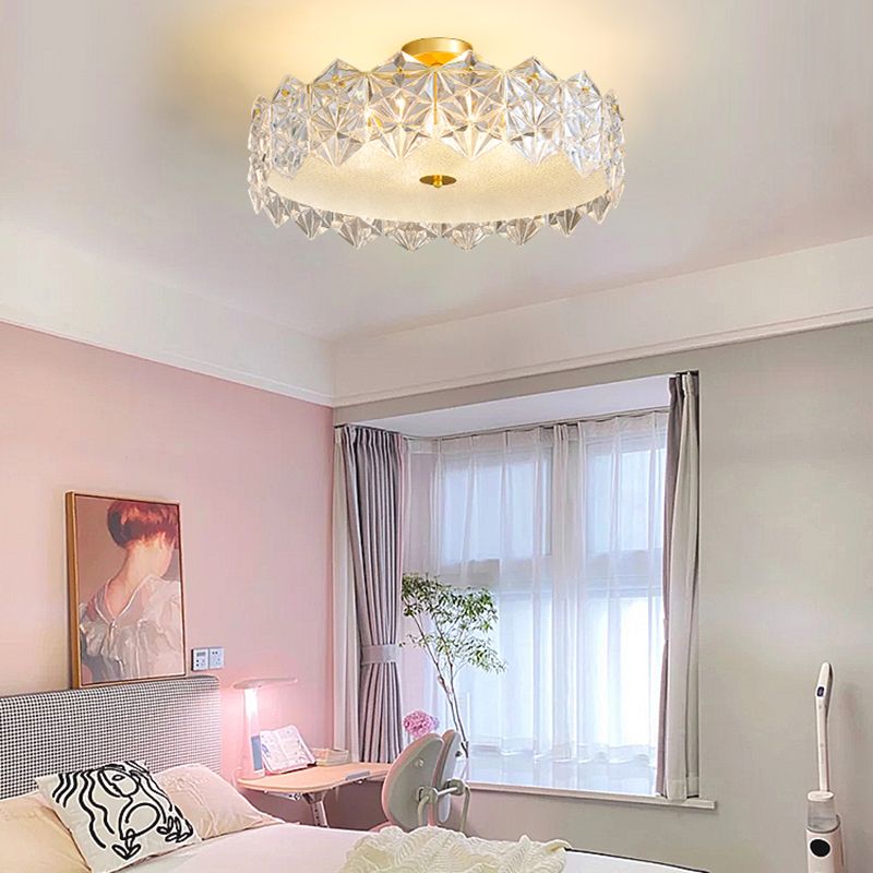 Plafonnier de forme ronde moderne en fer avec abat-jour en verre pour chambre à coucher et étude