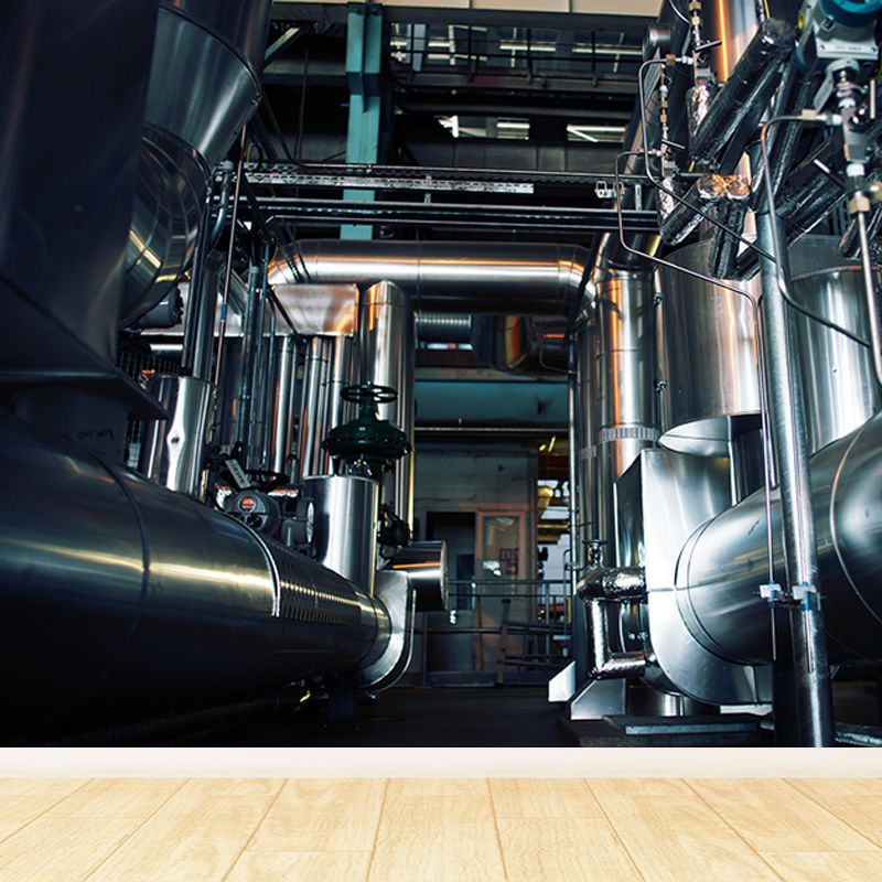 Dark Color Machinery Mural Wallpaper Metal Industrial Washable Wall Covering for Kitchen