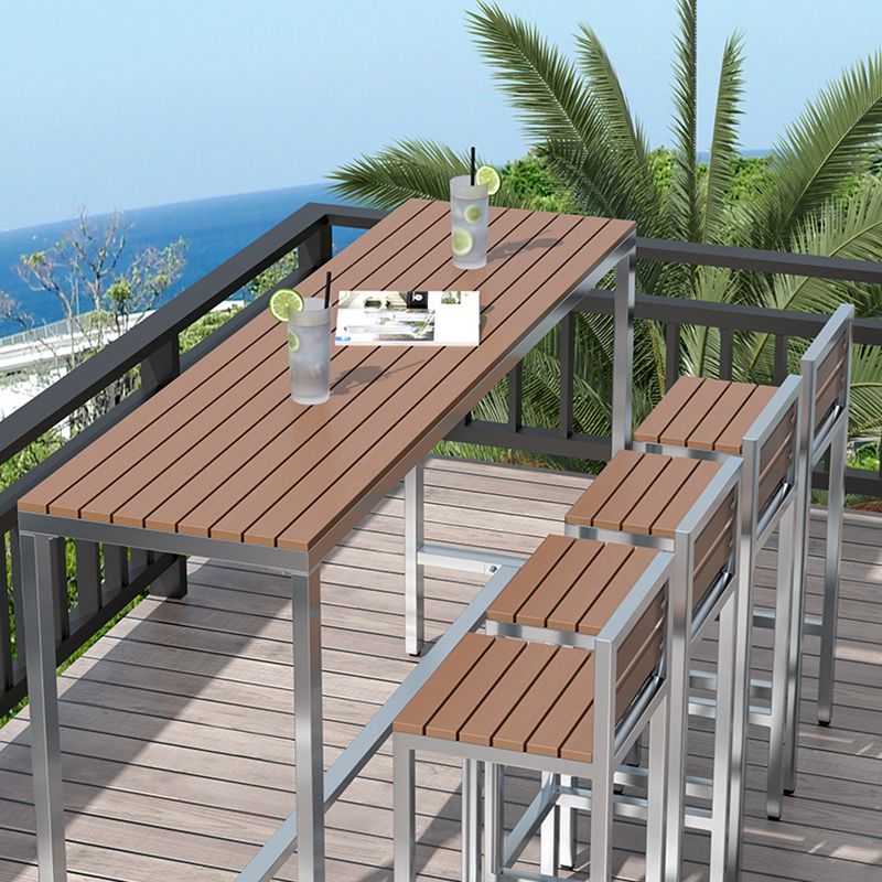 Industrial Metal and Wood Bar Table Outdoor Rectangle Bar Table with Trestle Base