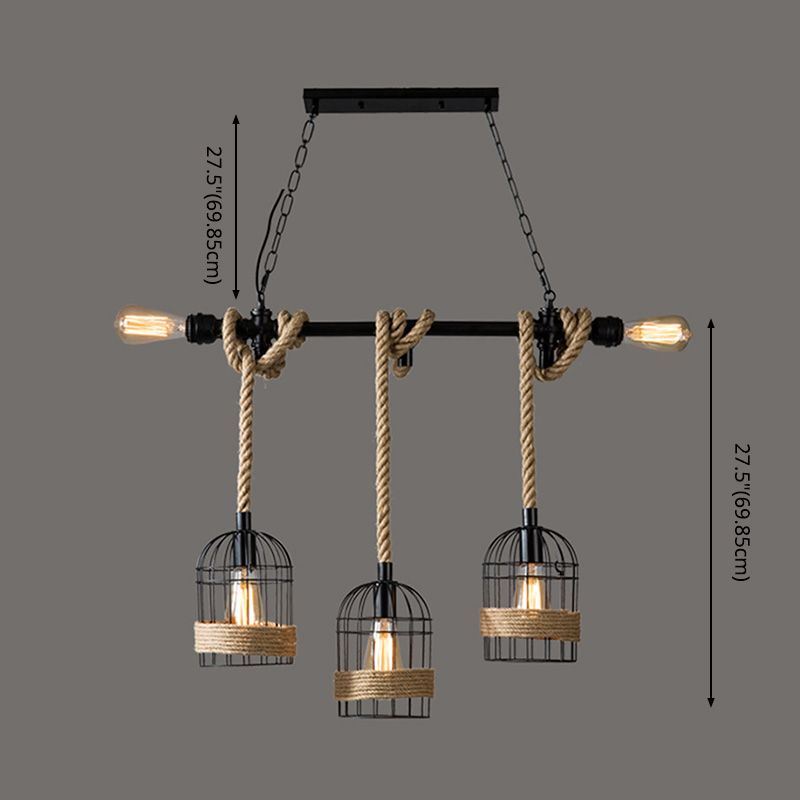 Birdcage Island Chandelier Lights Industrial Rope Chandelier Lighting Fixtures for Dining Table