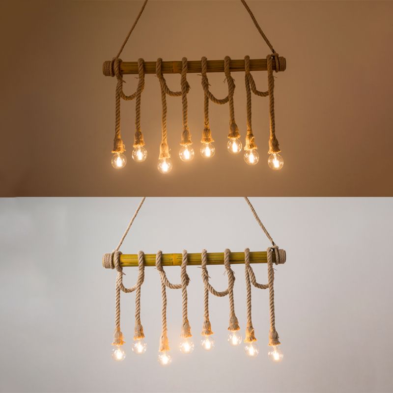 Brown Bamboo Island Pendant Light in Industrial Retro Style Hemp Rope Ceiling Light for Restaurant