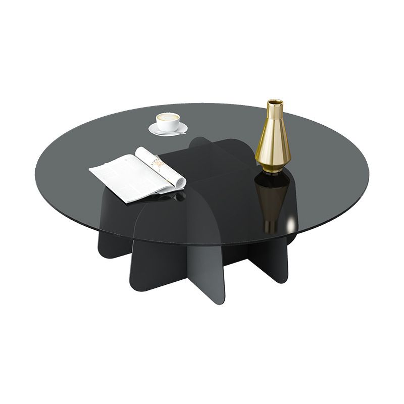 13.7"H Modern Metal Abstract Glass/slate Round Top Coffee Table